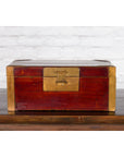 Chinese Vintage Red Lacquer Document Box with Cutout Brass Details-2. Asian & Chinese Furniture, Art, Antiques, Vintage Home Décor for sale at FEA Home