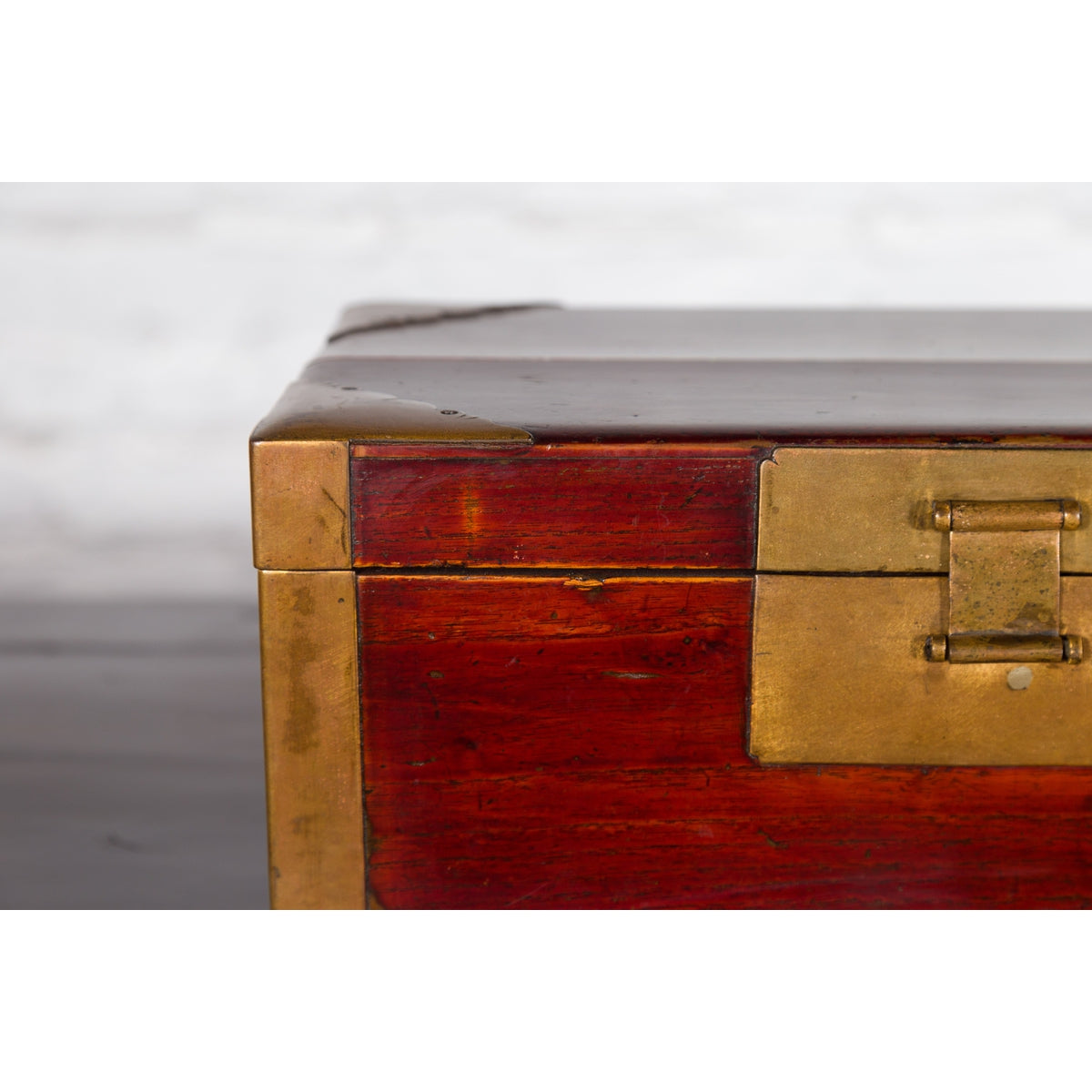 Chinese Vintage Red Lacquer Document Box with Cutout Brass Details-4. Asian & Chinese Furniture, Art, Antiques, Vintage Home Décor for sale at FEA Home