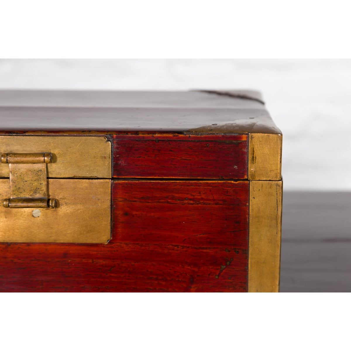 Chinese Vintage Red Lacquer Document Box with Cutout Brass Details-5. Asian & Chinese Furniture, Art, Antiques, Vintage Home Décor for sale at FEA Home