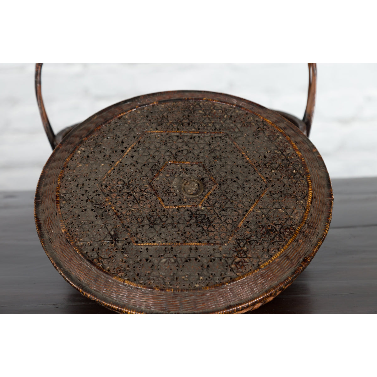 19th Century Chinese Qing Dynasty Handwoven Rattan and Bamboo Basket with Handle-8. Asian & Chinese Furniture, Art, Antiques, Vintage Home Décor for sale at FEA Home