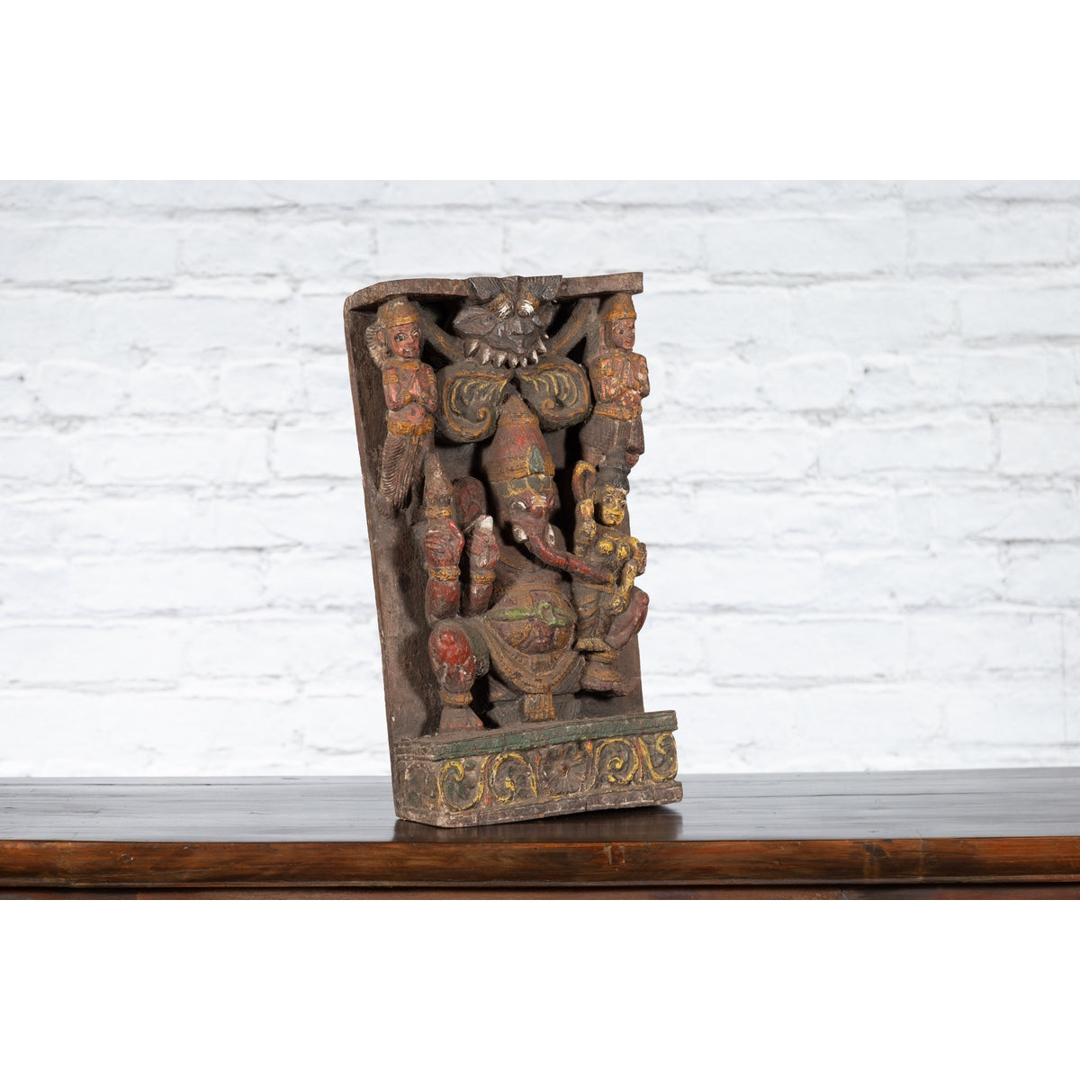 19th Century Indian Multicolor Temple Carving Depicting Ganesha with Consort-10. Asian & Chinese Furniture, Art, Antiques, Vintage Home Décor for sale at FEA Home
