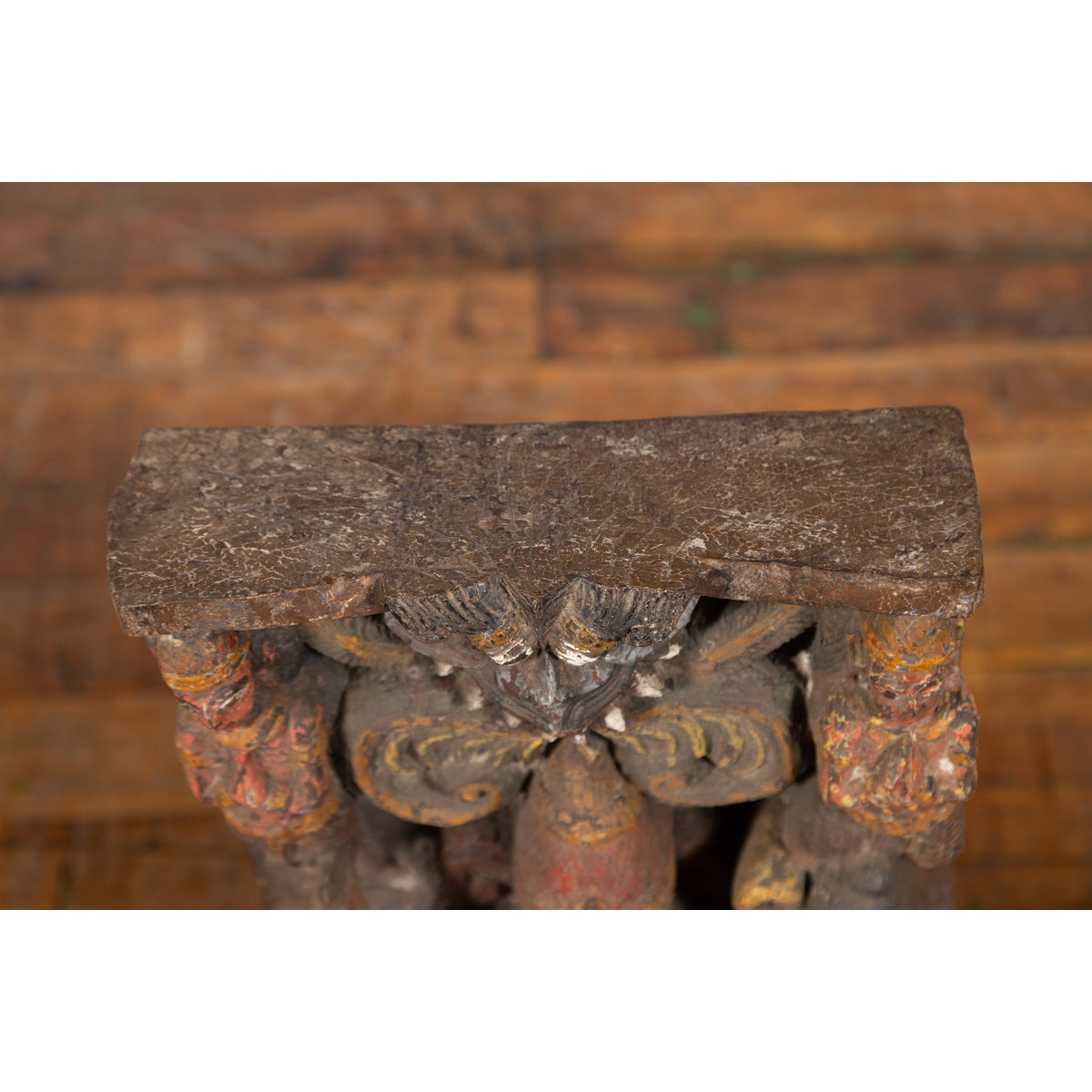 19th Century Indian Multicolor Temple Carving Depicting Ganesha with Consort-16. Asian & Chinese Furniture, Art, Antiques, Vintage Home Décor for sale at FEA Home