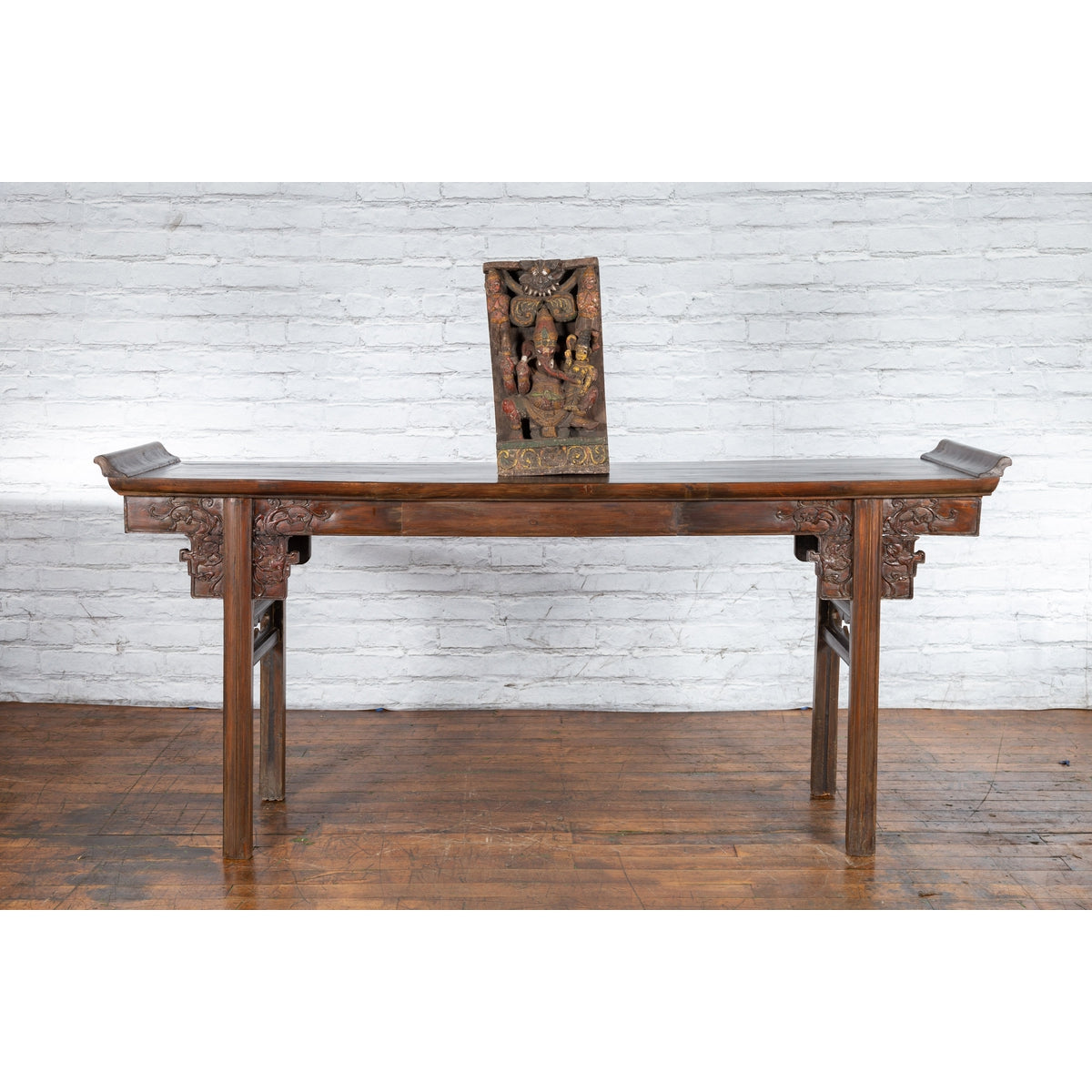 19th Century Indian Multicolor Temple Carving Depicting Ganesha with Consort-4. Asian & Chinese Furniture, Art, Antiques, Vintage Home Décor for sale at FEA Home