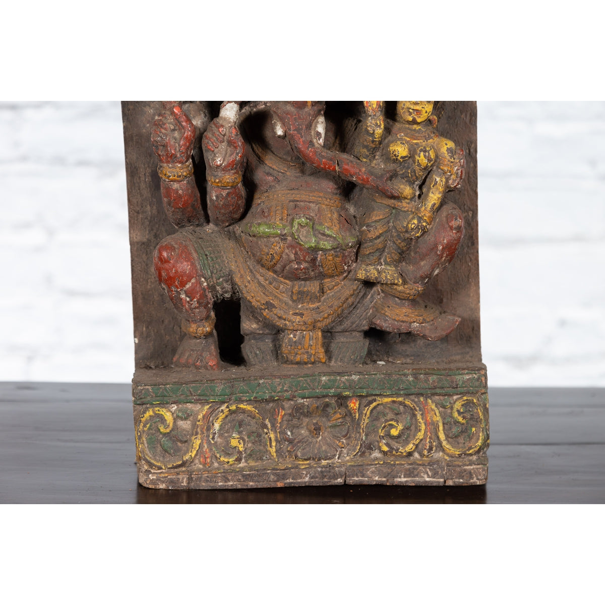 19th Century Indian Multicolor Temple Carving Depicting Ganesha with Consort-8. Asian & Chinese Furniture, Art, Antiques, Vintage Home Décor for sale at FEA Home