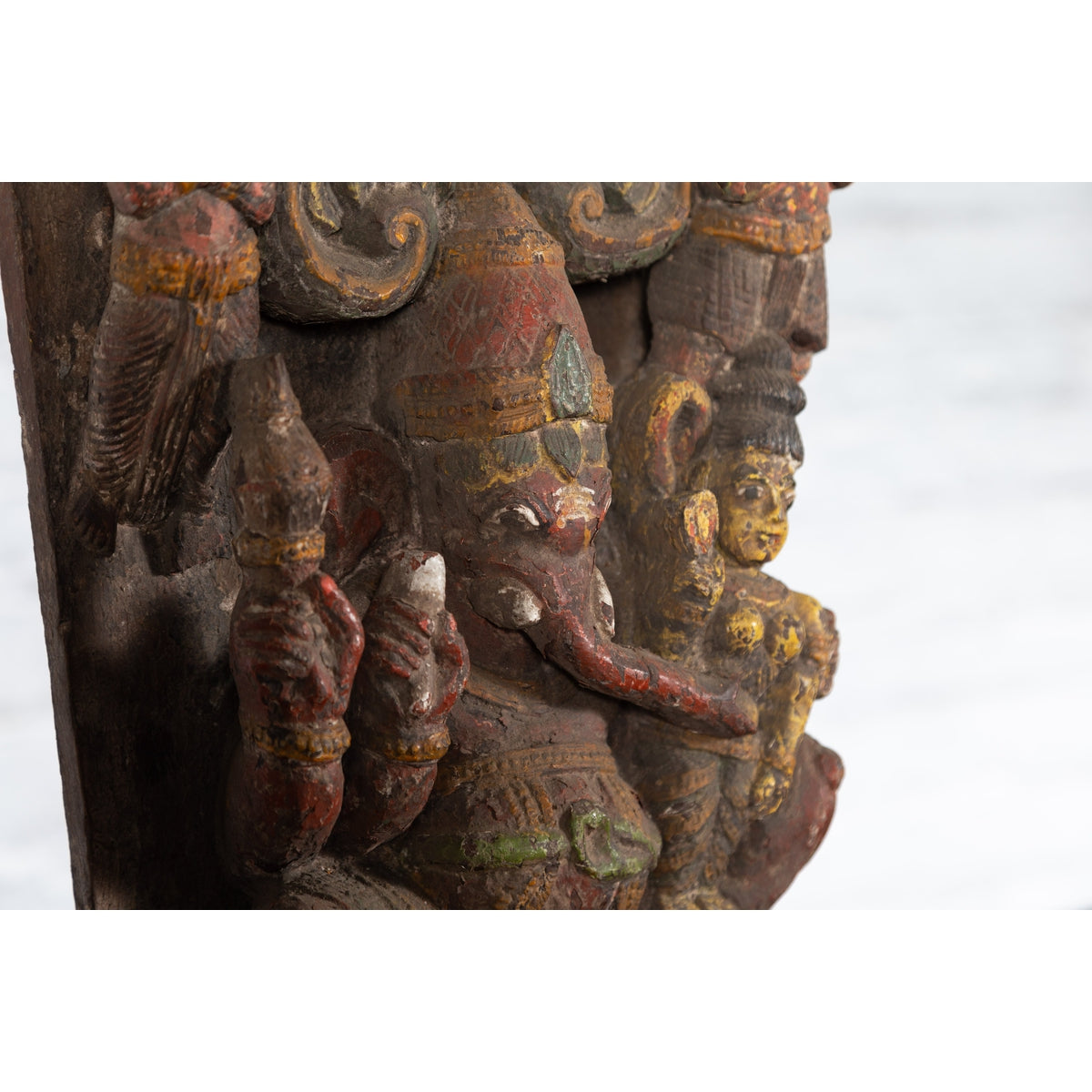 19th Century Indian Multicolor Temple Carving Depicting Ganesha with Consort-9. Asian & Chinese Furniture, Art, Antiques, Vintage Home Décor for sale at FEA Home