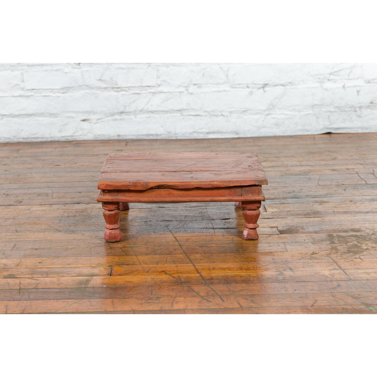 Antique Indian Low Wooden Prayer Table Stand with Carved Angular Legs-9. Asian & Chinese Furniture, Art, Antiques, Vintage Home Décor for sale at FEA Home
