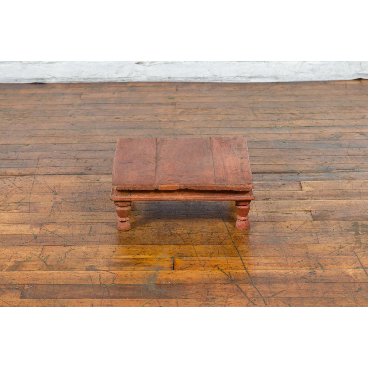 Antique Indian Low Wooden Prayer Table Stand with Carved Angular Legs-4. Asian & Chinese Furniture, Art, Antiques, Vintage Home Décor for sale at FEA Home