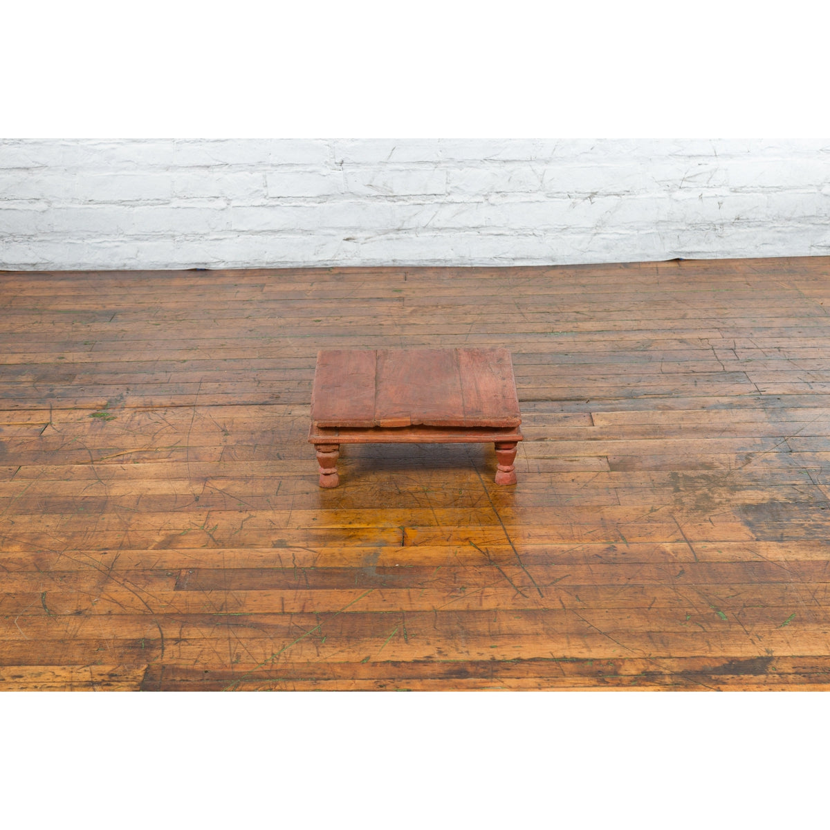 Antique Indian Low Wooden Prayer Table Stand with Carved Angular Legs-5. Asian & Chinese Furniture, Art, Antiques, Vintage Home Décor for sale at FEA Home