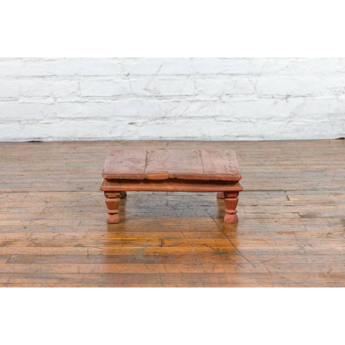 Antique Indian Low Wooden Prayer Table Stand with Carved Angular Legs-6. Asian & Chinese Furniture, Art, Antiques, Vintage Home Décor for sale at FEA Home