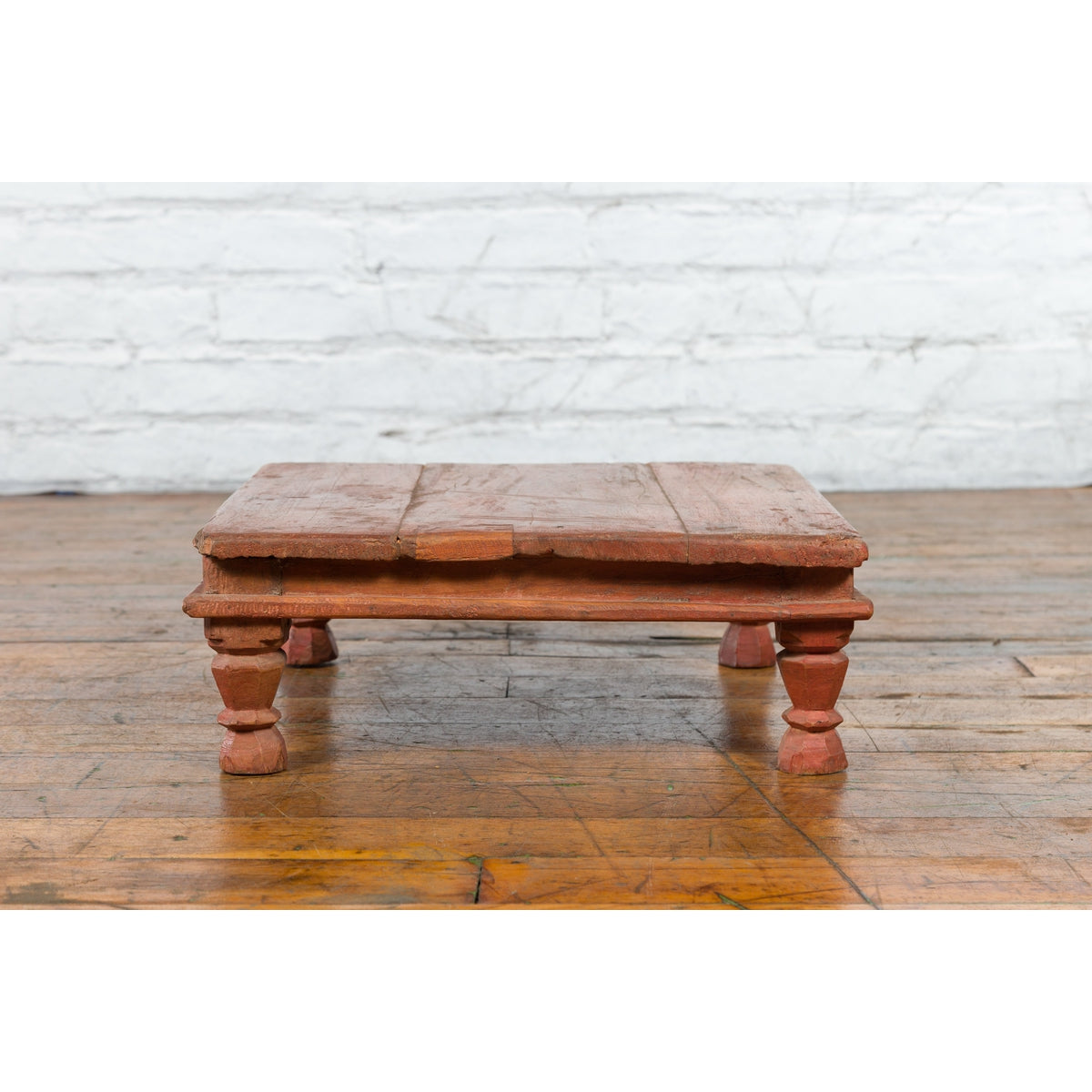 Antique Indian Low Wooden Prayer Table Stand with Carved Angular Legs-7. Asian & Chinese Furniture, Art, Antiques, Vintage Home Décor for sale at FEA Home