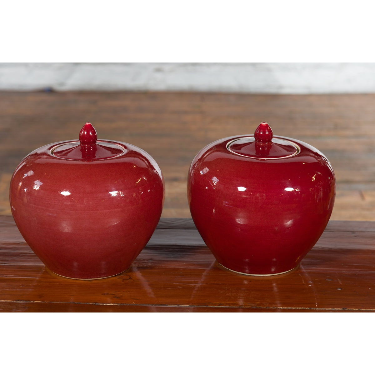 Pair of Chinese Vintage Jars with Oxblood Finish and Petite Lids-11. Asian & Chinese Furniture, Art, Antiques, Vintage Home Décor for sale at FEA Home