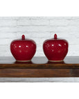 Pair of Chinese Vintage Jars with Oxblood Finish and Petite Lids-2. Asian & Chinese Furniture, Art, Antiques, Vintage Home Décor for sale at FEA Home
