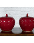 Pair of Chinese Vintage Jars with Oxblood Finish and Petite Lids-5. Asian & Chinese Furniture, Art, Antiques, Vintage Home Décor for sale at FEA Home