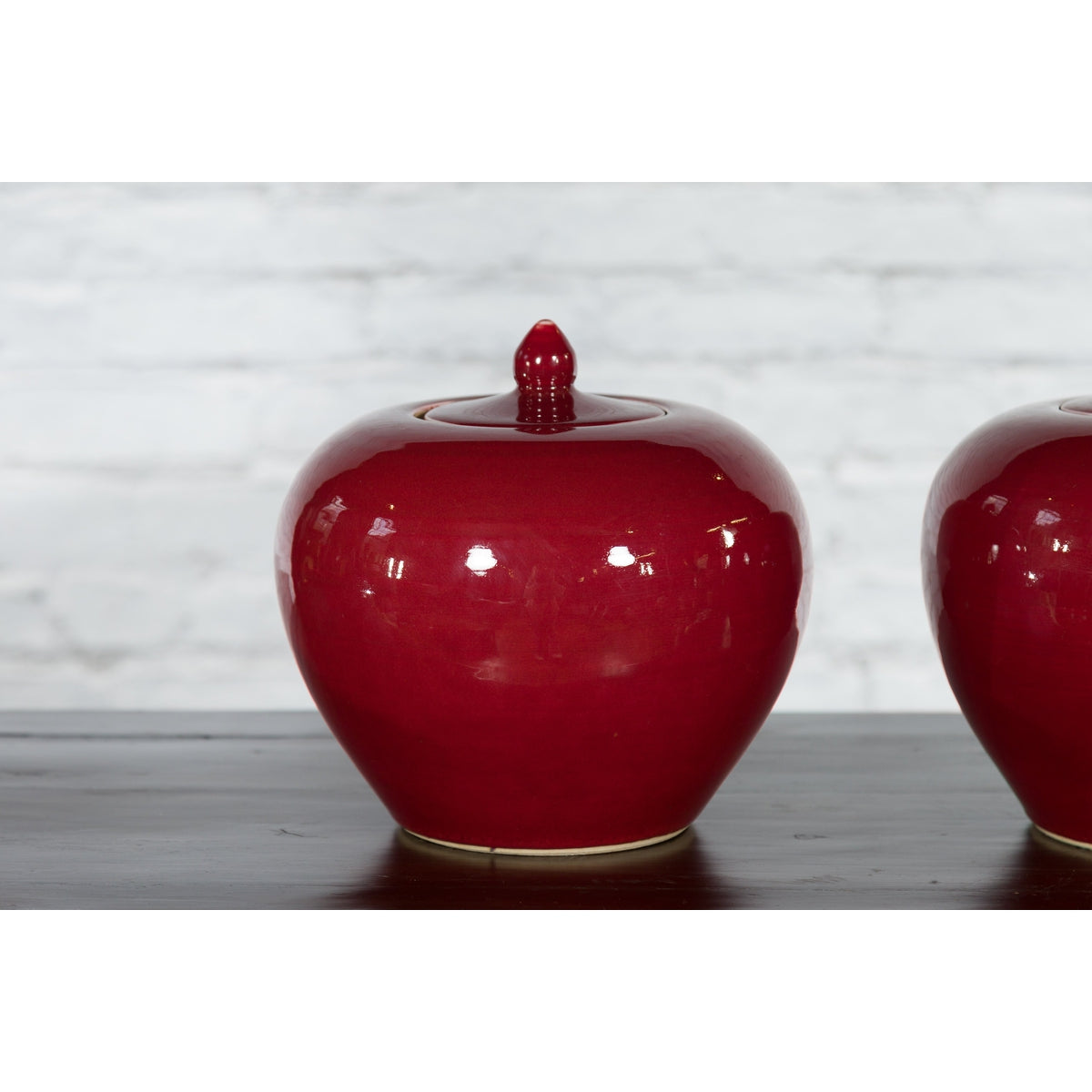 Pair of Chinese Vintage Jars with Oxblood Finish and Petite Lids-6. Asian & Chinese Furniture, Art, Antiques, Vintage Home Décor for sale at FEA Home