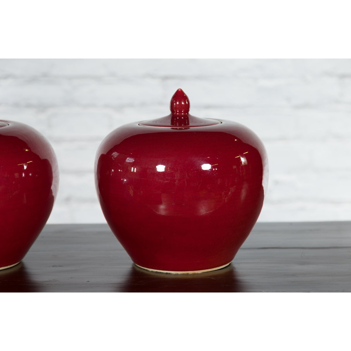Pair of Chinese Vintage Jars with Oxblood Finish and Petite Lids-7. Asian & Chinese Furniture, Art, Antiques, Vintage Home Décor for sale at FEA Home