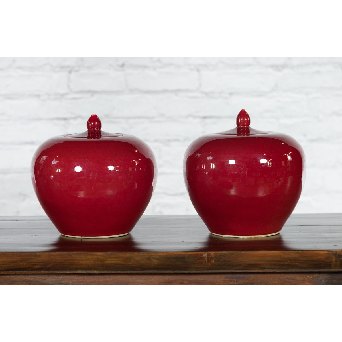 Pair of Chinese Vintage Jars with Oxblood Finish and Petite Lids-8. Asian & Chinese Furniture, Art, Antiques, Vintage Home Décor for sale at FEA Home