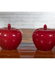 Pair of Chinese Vintage Jars with Oxblood Finish and Petite Lids-9. Asian & Chinese Furniture, Art, Antiques, Vintage Home Décor for sale at FEA Home