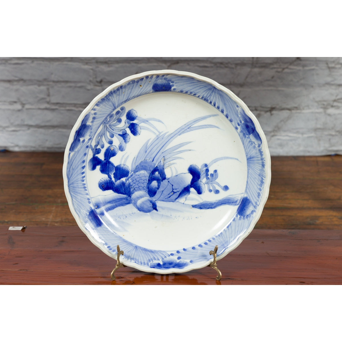 19th Century Japanese Porcelain Plate with Hand-Painted Blue and White Décor-12. Asian & Chinese Furniture, Art, Antiques, Vintage Home Décor for sale at FEA Home