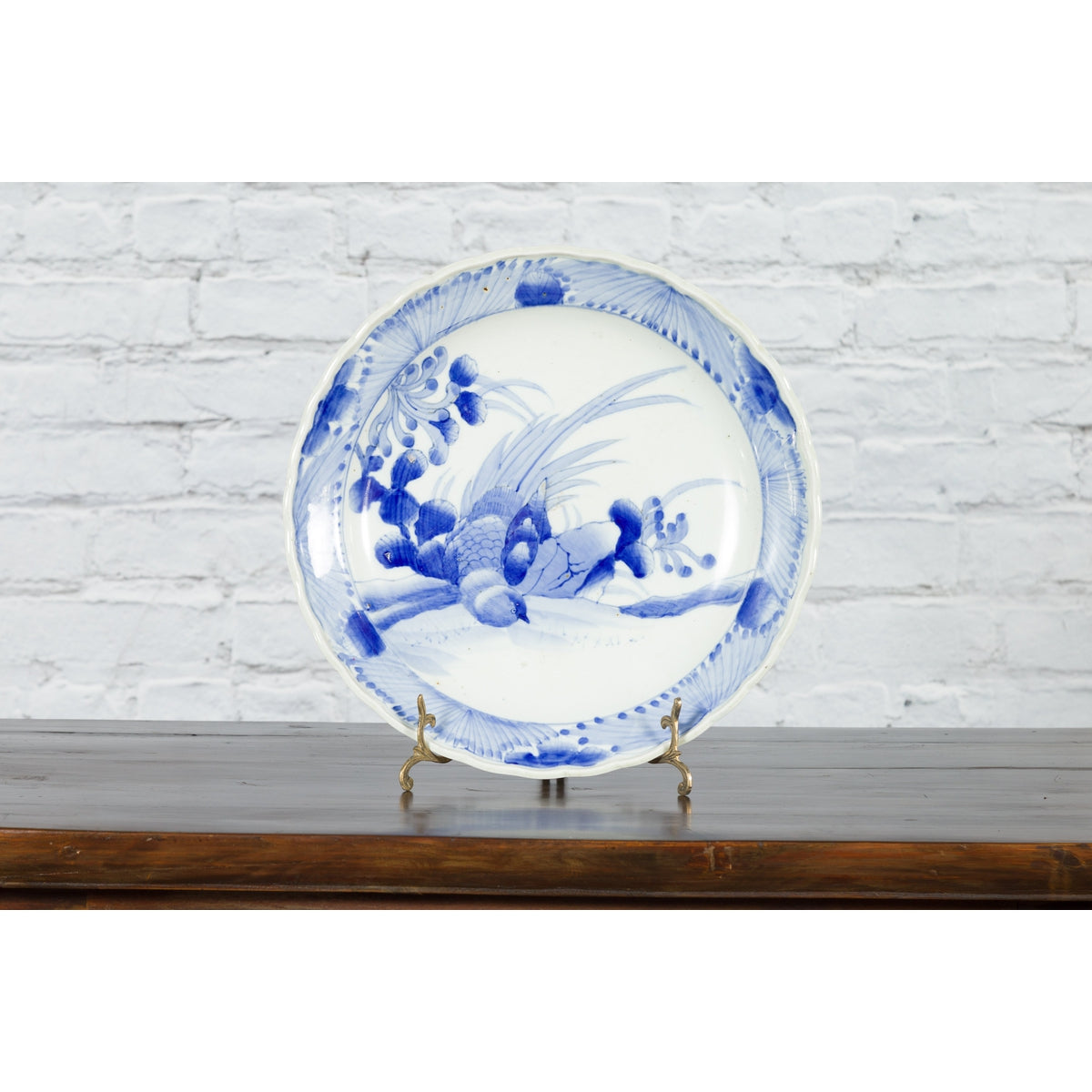 19th Century Japanese Porcelain Plate with Hand-Painted Blue and White Décor-3. Asian & Chinese Furniture, Art, Antiques, Vintage Home Décor for sale at FEA Home
