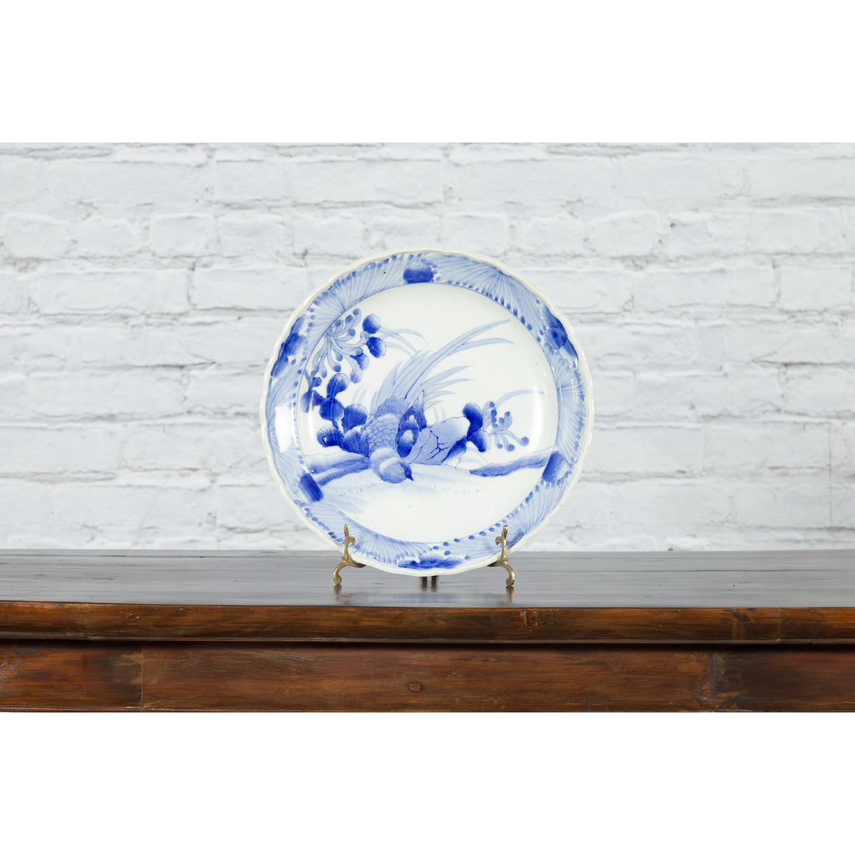 19th Century Japanese Porcelain Plate with Hand-Painted Blue and White Décor-4. Asian & Chinese Furniture, Art, Antiques, Vintage Home Décor for sale at FEA Home