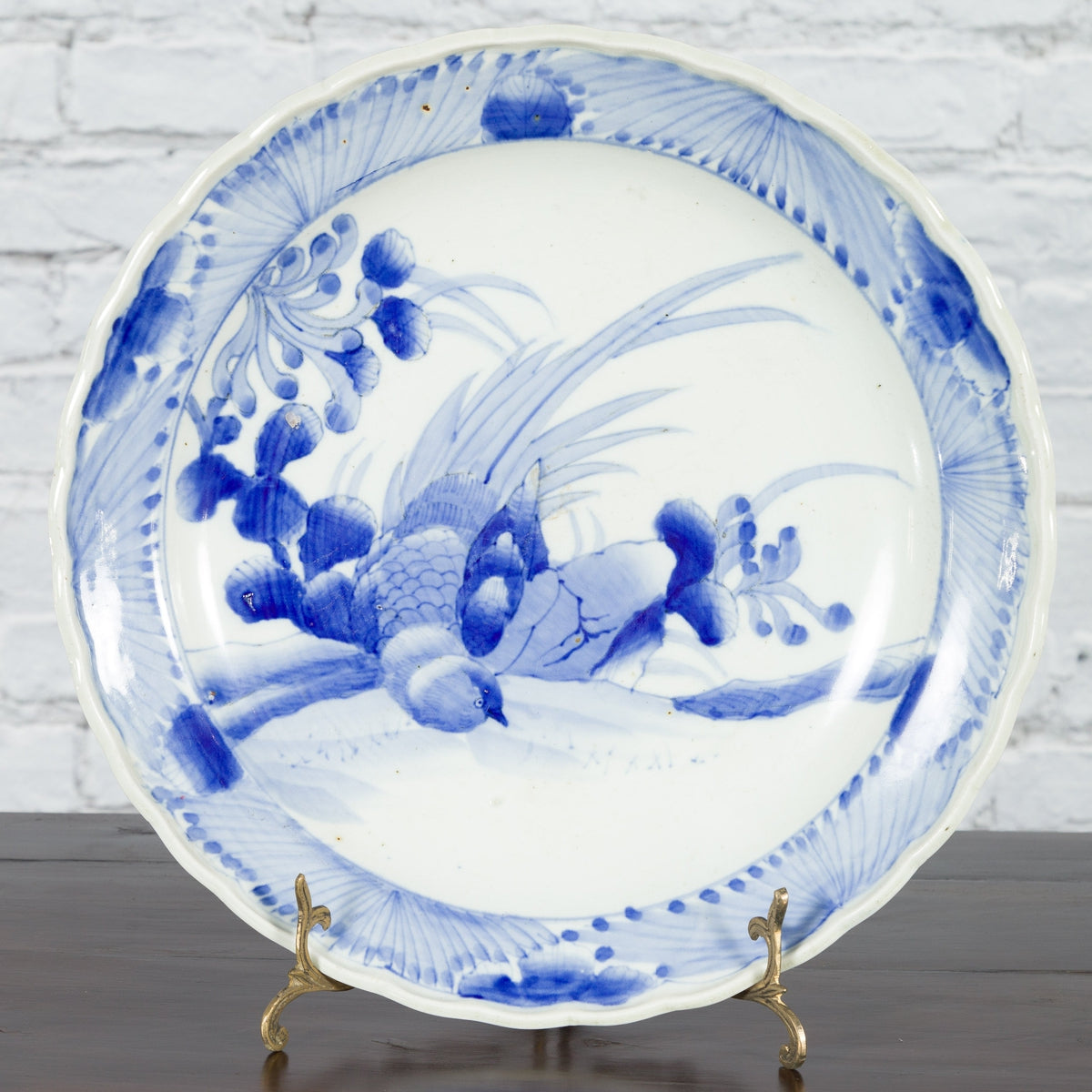 19th Century Japanese Porcelain Plate with Hand-Painted Blue and White Décor-5. Asian & Chinese Furniture, Art, Antiques, Vintage Home Décor for sale at FEA Home