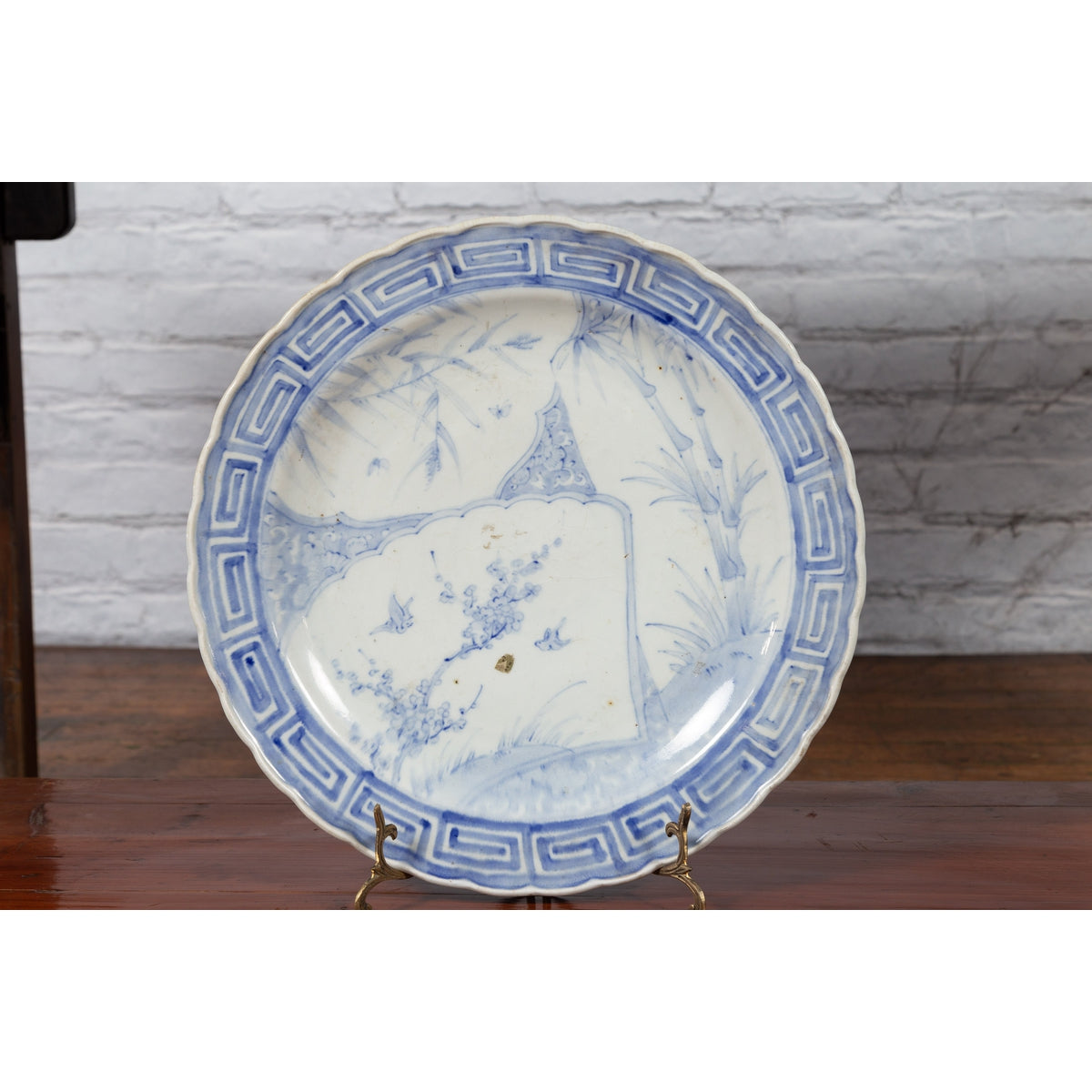 19th Century Japanese Porcelain Plate with Blue and White Bird and Bamboo Motifs-8. Asian & Chinese Furniture, Art, Antiques, Vintage Home Décor for sale at FEA Home