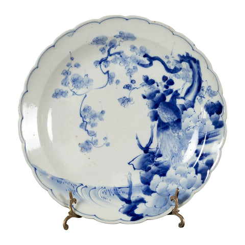 19th Century Japanese Porcelain Plate with Hand-Painted Blue and White Décor-YN4782-1. Asian & Chinese Furniture, Art, Antiques, Vintage Home Décor for sale at FEA Home