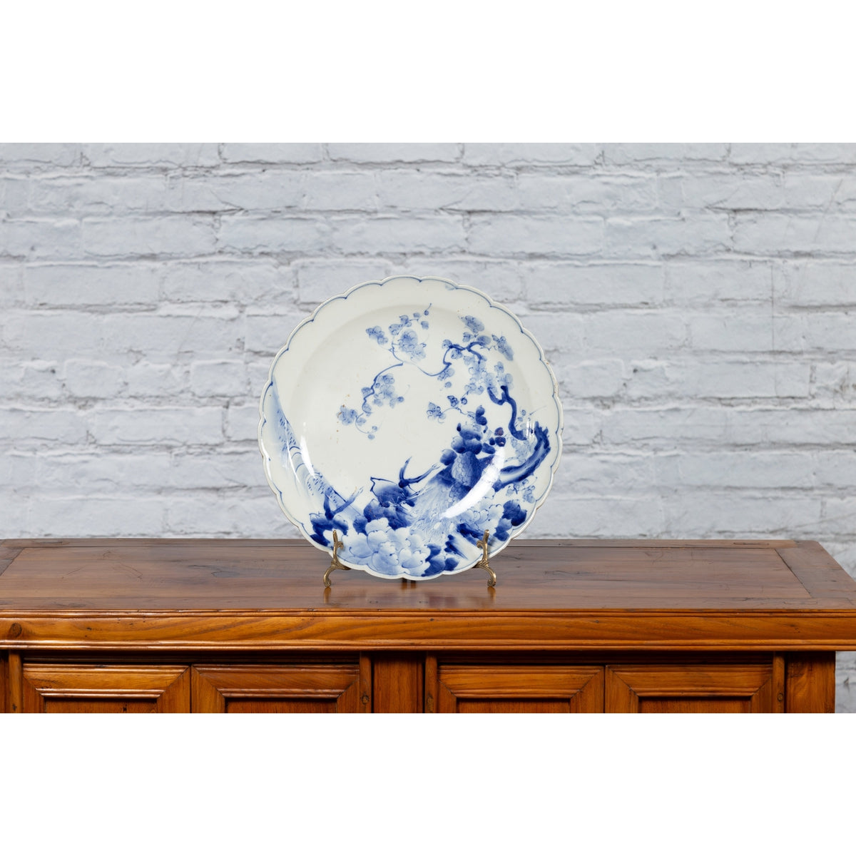 19th Century Japanese Porcelain Plate with Hand-Painted Blue and White Décor-3. Asian & Chinese Furniture, Art, Antiques, Vintage Home Décor for sale at FEA Home