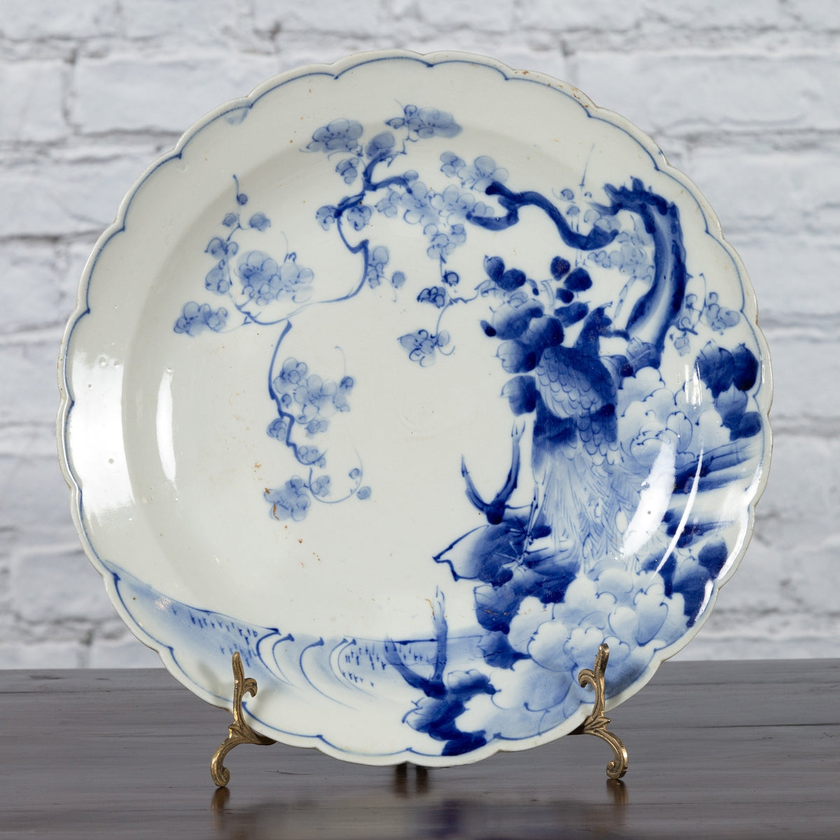 19th Century Japanese Porcelain Plate with Hand-Painted Blue and White Décor-5. Asian & Chinese Furniture, Art, Antiques, Vintage Home Décor for sale at FEA Home