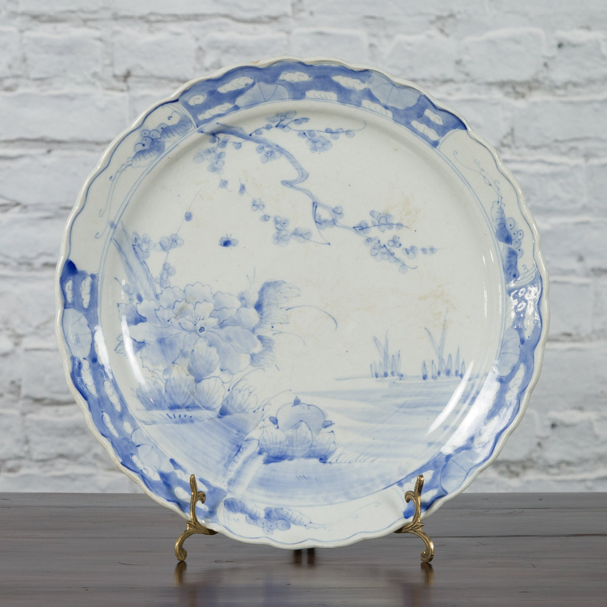 19th Century Japanese Porcelain Plate with Hand-Painted Blue and White Décor-3. Asian & Chinese Furniture, Art, Antiques, Vintage Home Décor for sale at FEA Home