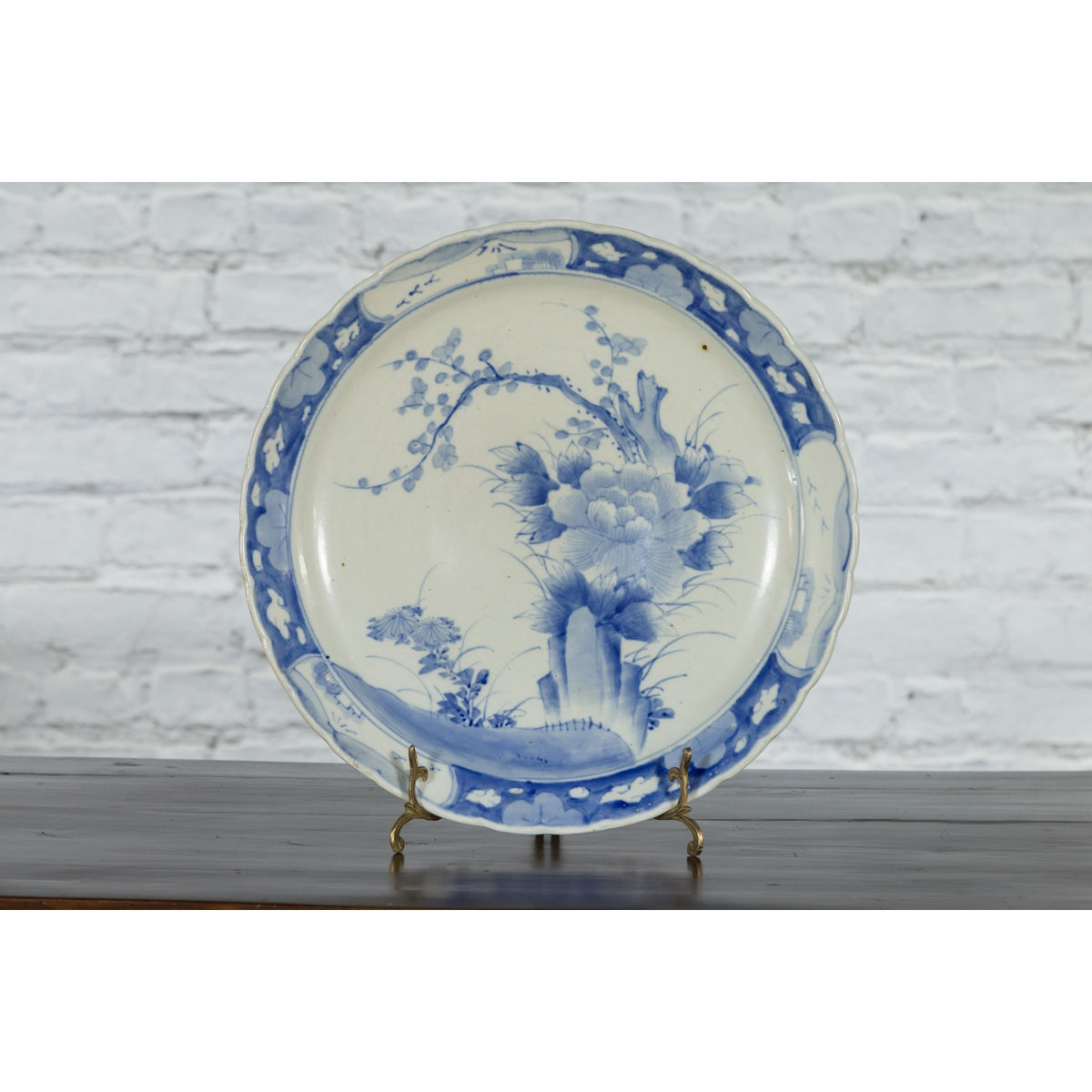 19th Century Japanese Porcelain Plate with Painted Blue and White Tree Décor-2. Asian & Chinese Furniture, Art, Antiques, Vintage Home Décor for sale at FEA Home