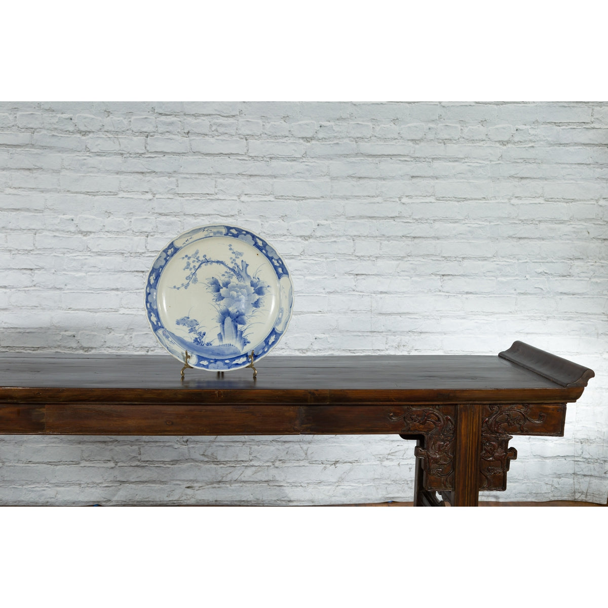 19th Century Japanese Porcelain Plate with Painted Blue and White Tree Décor-4. Asian & Chinese Furniture, Art, Antiques, Vintage Home Décor for sale at FEA Home