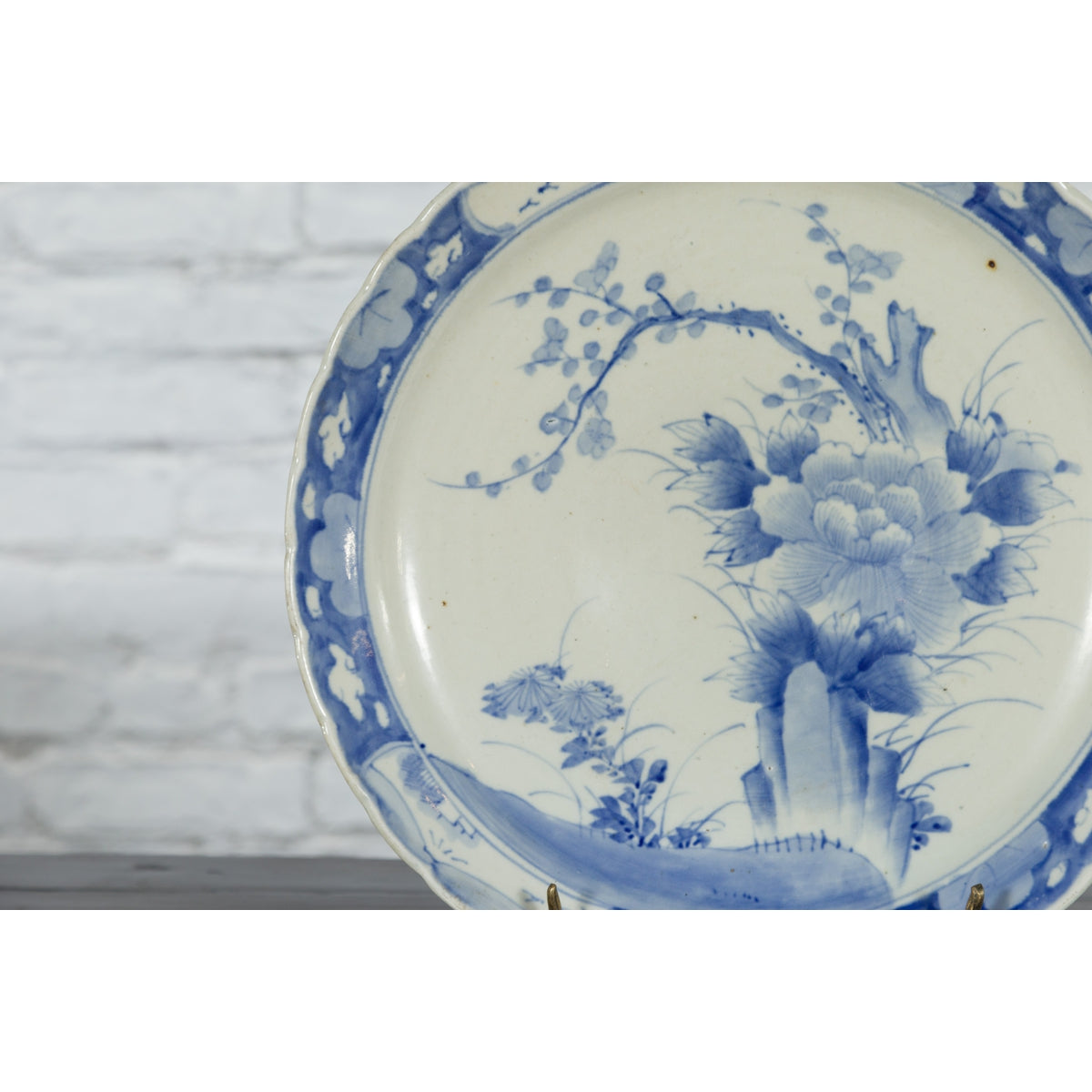 19th Century Japanese Porcelain Plate with Painted Blue and White Tree Décor-6. Asian & Chinese Furniture, Art, Antiques, Vintage Home Décor for sale at FEA Home