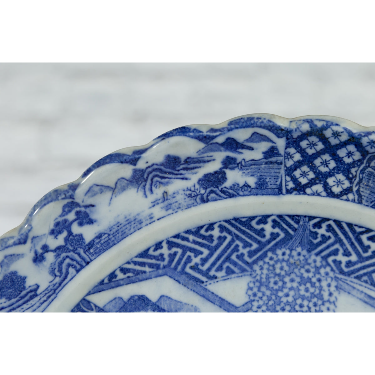 Japanese 19th Century Blue and White Porcelain Plate with Landscapes and Flowers-12. Asian & Chinese Furniture, Art, Antiques, Vintage Home Décor for sale at FEA Home