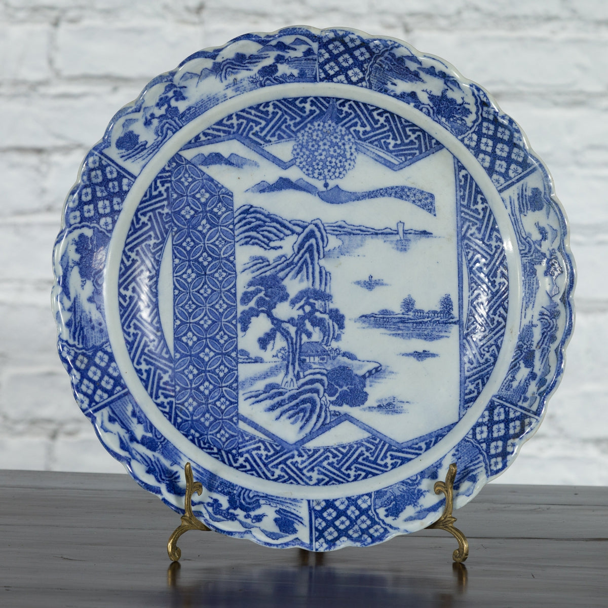 Japanese 19th Century Blue and White Porcelain Plate with Landscapes and Flowers-3. Asian & Chinese Furniture, Art, Antiques, Vintage Home Décor for sale at FEA Home