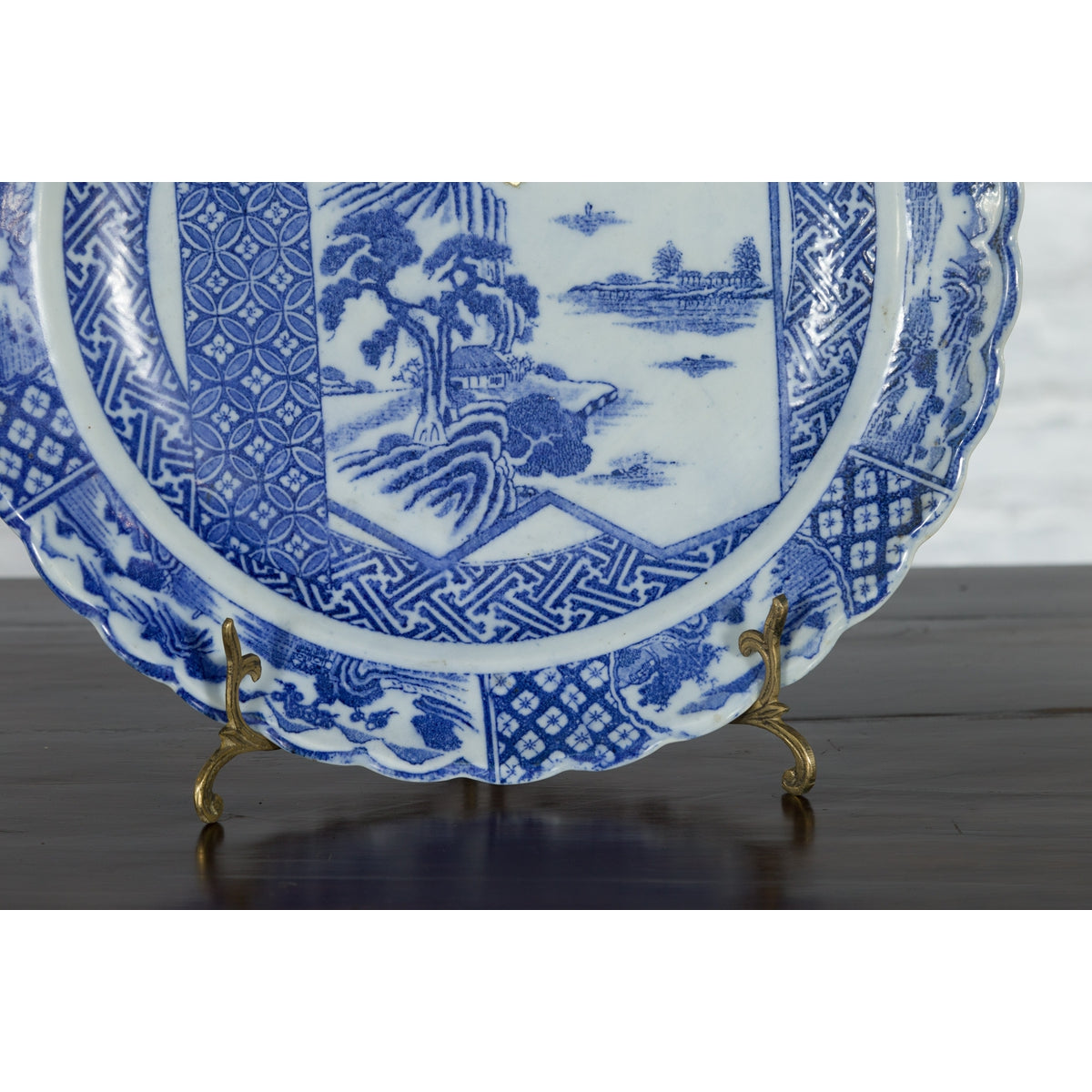 Japanese 19th Century Blue and White Porcelain Plate with Landscapes and Flowers-6. Asian & Chinese Furniture, Art, Antiques, Vintage Home Décor for sale at FEA Home