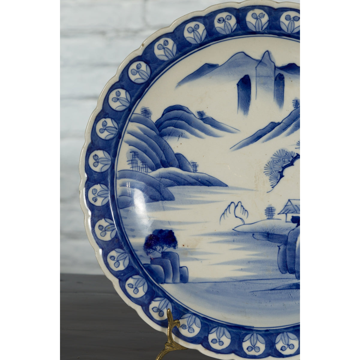 Japanese 19th Century Blue and White Porcelain Plate with Mountainous Landscape-10. Asian & Chinese Furniture, Art, Antiques, Vintage Home Décor for sale at FEA Home