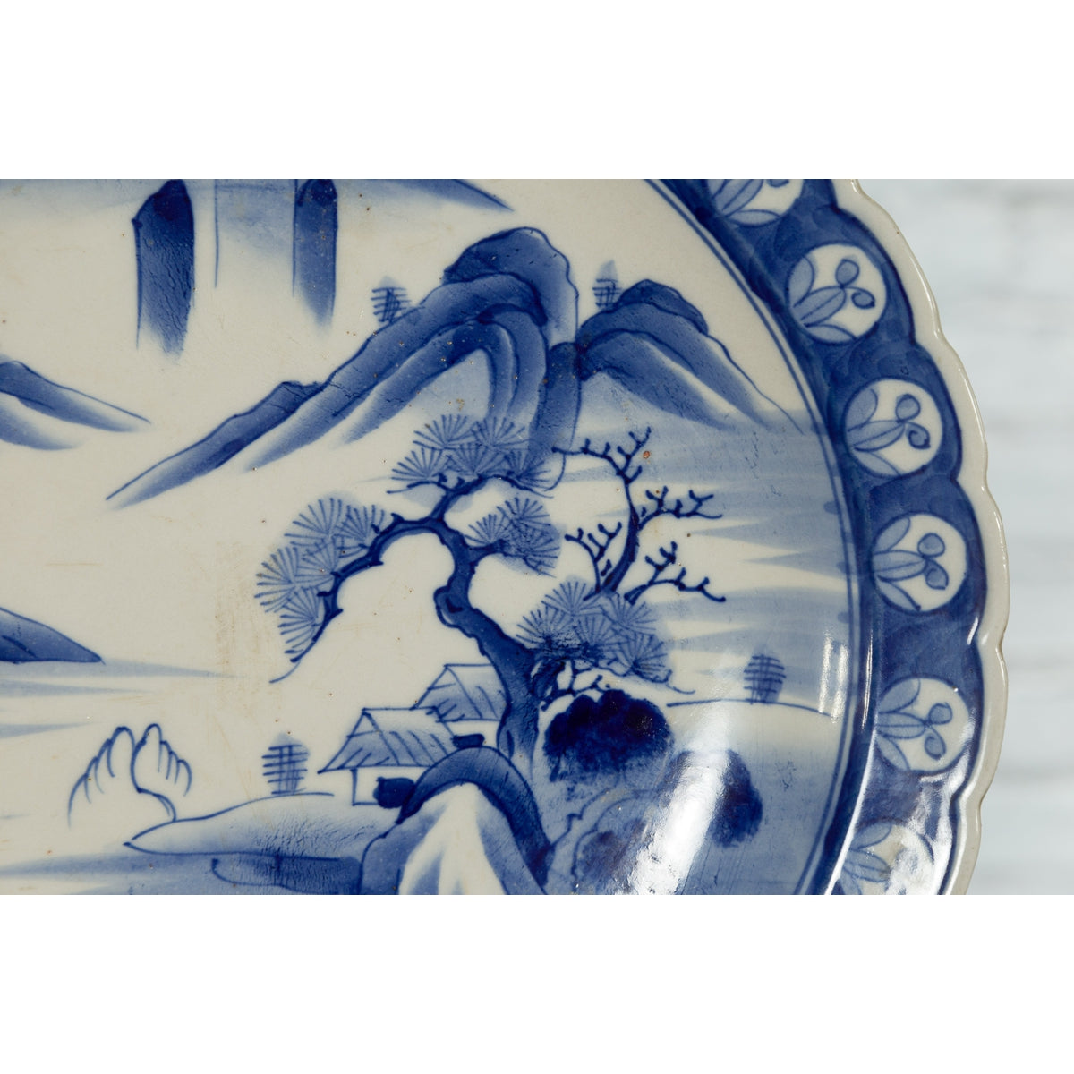 Japanese 19th Century Blue and White Porcelain Plate with Mountainous Landscape-12. Asian & Chinese Furniture, Art, Antiques, Vintage Home Décor for sale at FEA Home