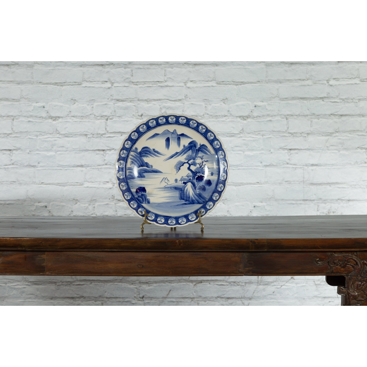 Japanese 19th Century Blue and White Porcelain Plate with Mountainous Landscape-3. Asian & Chinese Furniture, Art, Antiques, Vintage Home Décor for sale at FEA Home