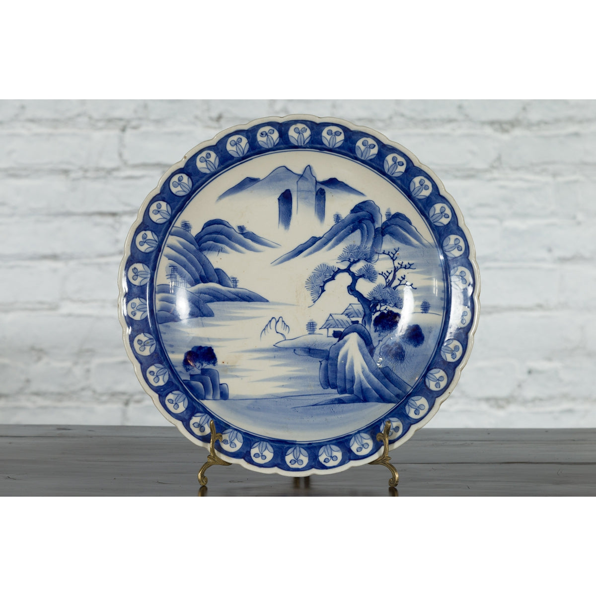 Japanese 19th Century Blue and White Porcelain Plate with Mountainous Landscape-4. Asian & Chinese Furniture, Art, Antiques, Vintage Home Décor for sale at FEA Home
