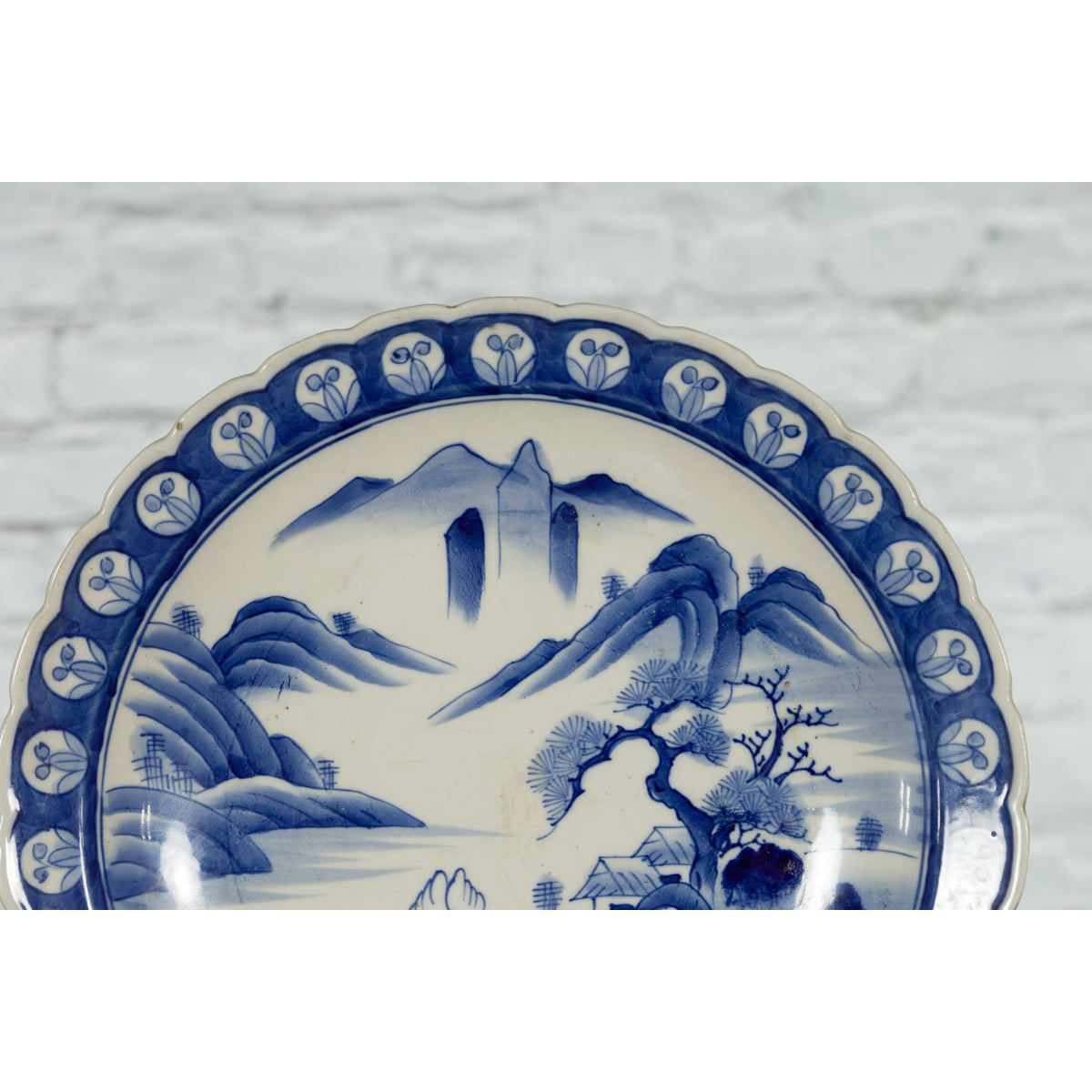 Japanese 19th Century Blue and White Porcelain Plate with Mountainous Landscape-5. Asian & Chinese Furniture, Art, Antiques, Vintage Home Décor for sale at FEA Home