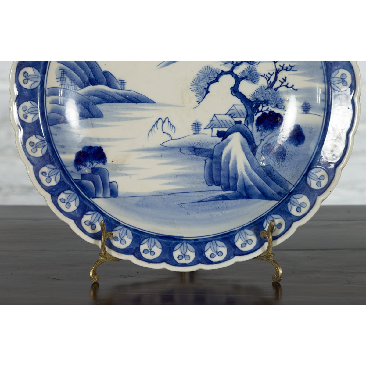 Japanese 19th Century Blue and White Porcelain Plate with Mountainous Landscape-6. Asian & Chinese Furniture, Art, Antiques, Vintage Home Décor for sale at FEA Home