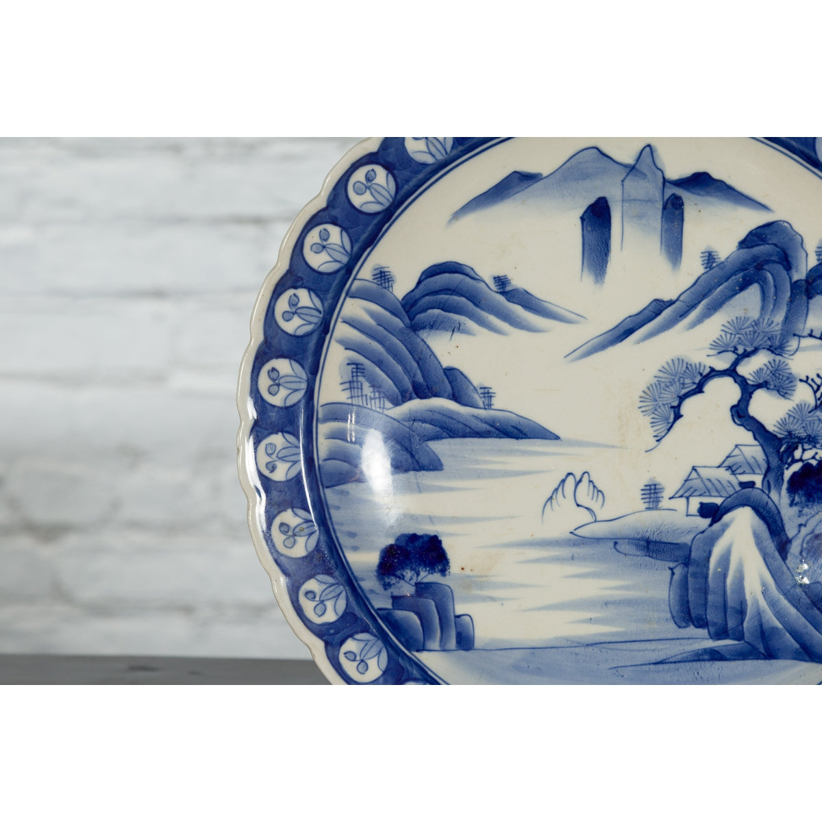 Japanese 19th Century Blue and White Porcelain Plate with Mountainous Landscape-7. Asian & Chinese Furniture, Art, Antiques, Vintage Home Décor for sale at FEA Home