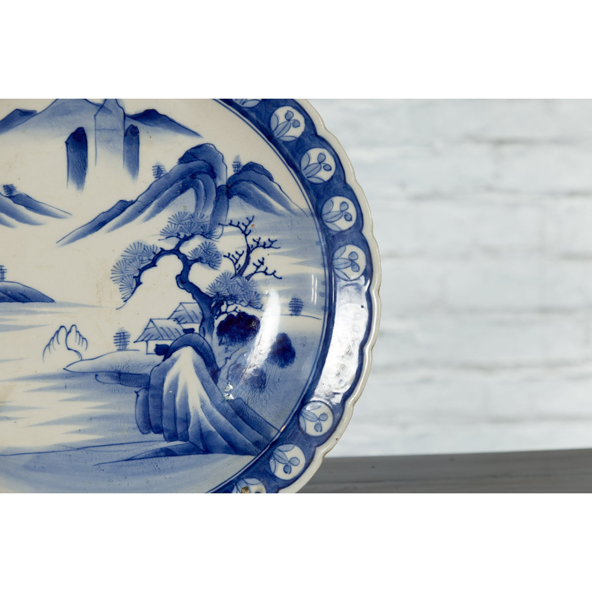 Japanese 19th Century Blue and White Porcelain Plate with Mountainous Landscape-8. Asian & Chinese Furniture, Art, Antiques, Vintage Home Décor for sale at FEA Home