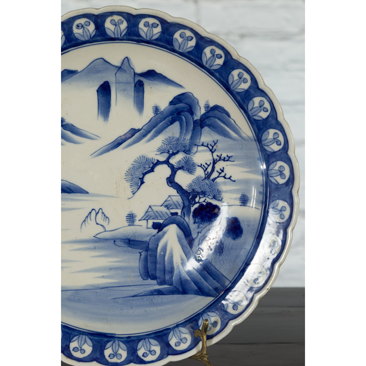Japanese 19th Century Blue and White Porcelain Plate with Mountainous Landscape-9. Asian & Chinese Furniture, Art, Antiques, Vintage Home Décor for sale at FEA Home