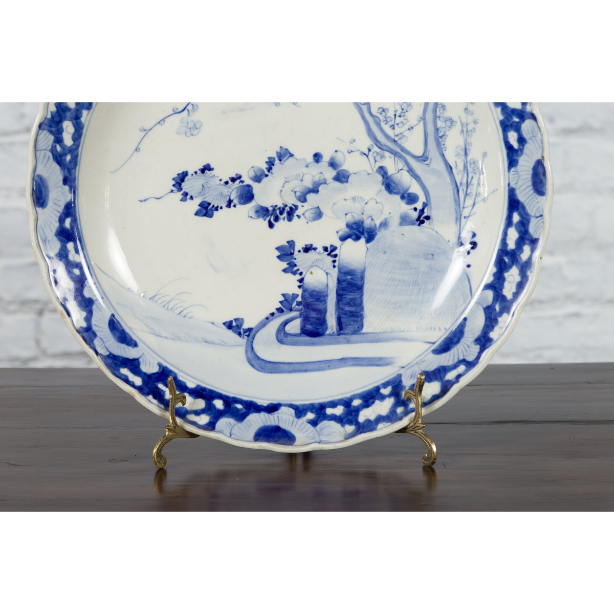 19th Century Japanese Porcelain Plate with Hand-Painted Blue and White Décor-15. Asian & Chinese Furniture, Art, Antiques, Vintage Home Décor for sale at FEA Home