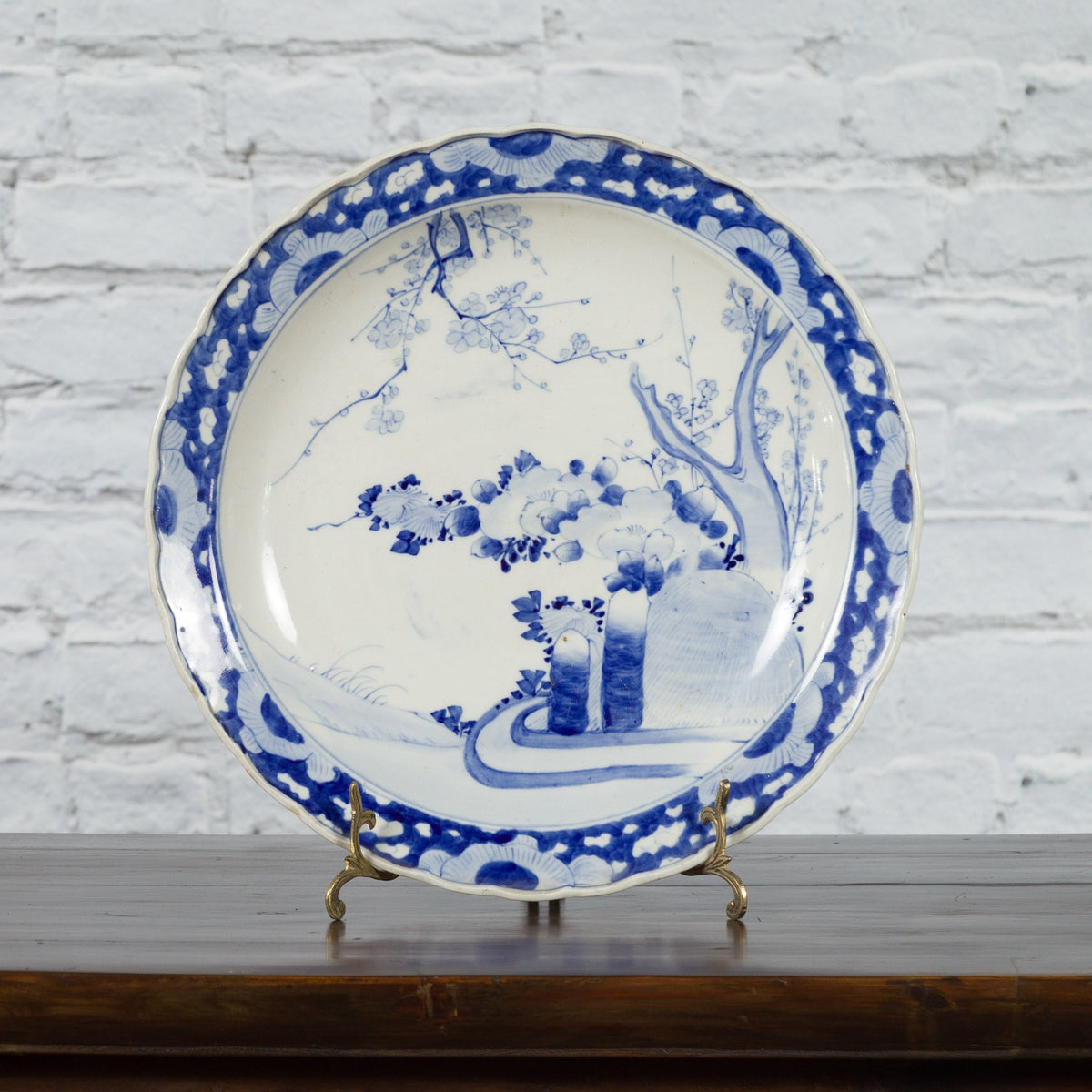 19th Century Japanese Porcelain Plate with Hand-Painted Blue and White Décor-3. Asian & Chinese Furniture, Art, Antiques, Vintage Home Décor for sale at FEA Home