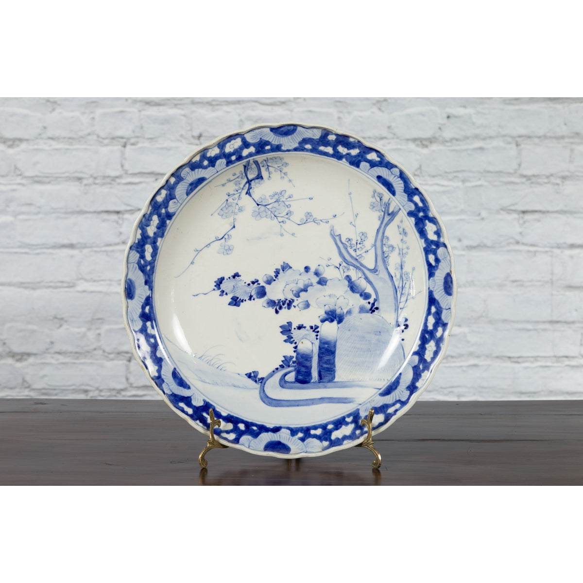 19th Century Japanese Porcelain Plate with Hand-Painted Blue and White Décor-4. Asian & Chinese Furniture, Art, Antiques, Vintage Home Décor for sale at FEA Home