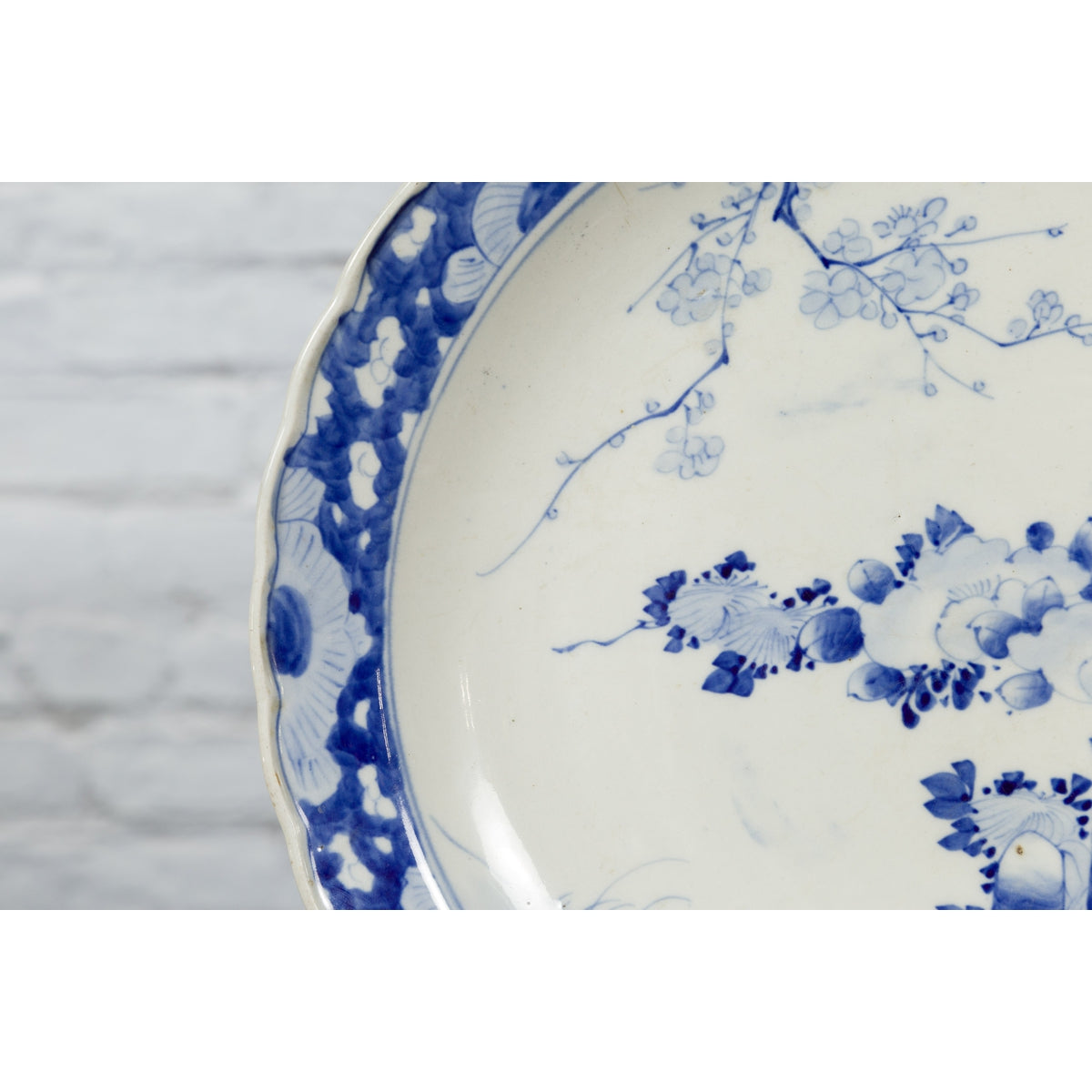 19th Century Japanese Porcelain Plate with Hand-Painted Blue and White Décor-7. Asian & Chinese Furniture, Art, Antiques, Vintage Home Décor for sale at FEA Home