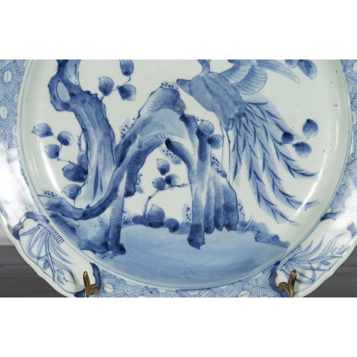 19th Century Japanese Porcelain Plate with Painted Blue and White Bird Décor-10. Asian & Chinese Furniture, Art, Antiques, Vintage Home Décor for sale at FEA Home
